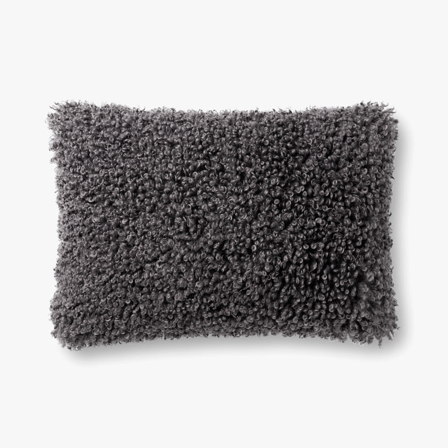 Imitation Sheep Faux Fur Throw Pillow – Charcoal